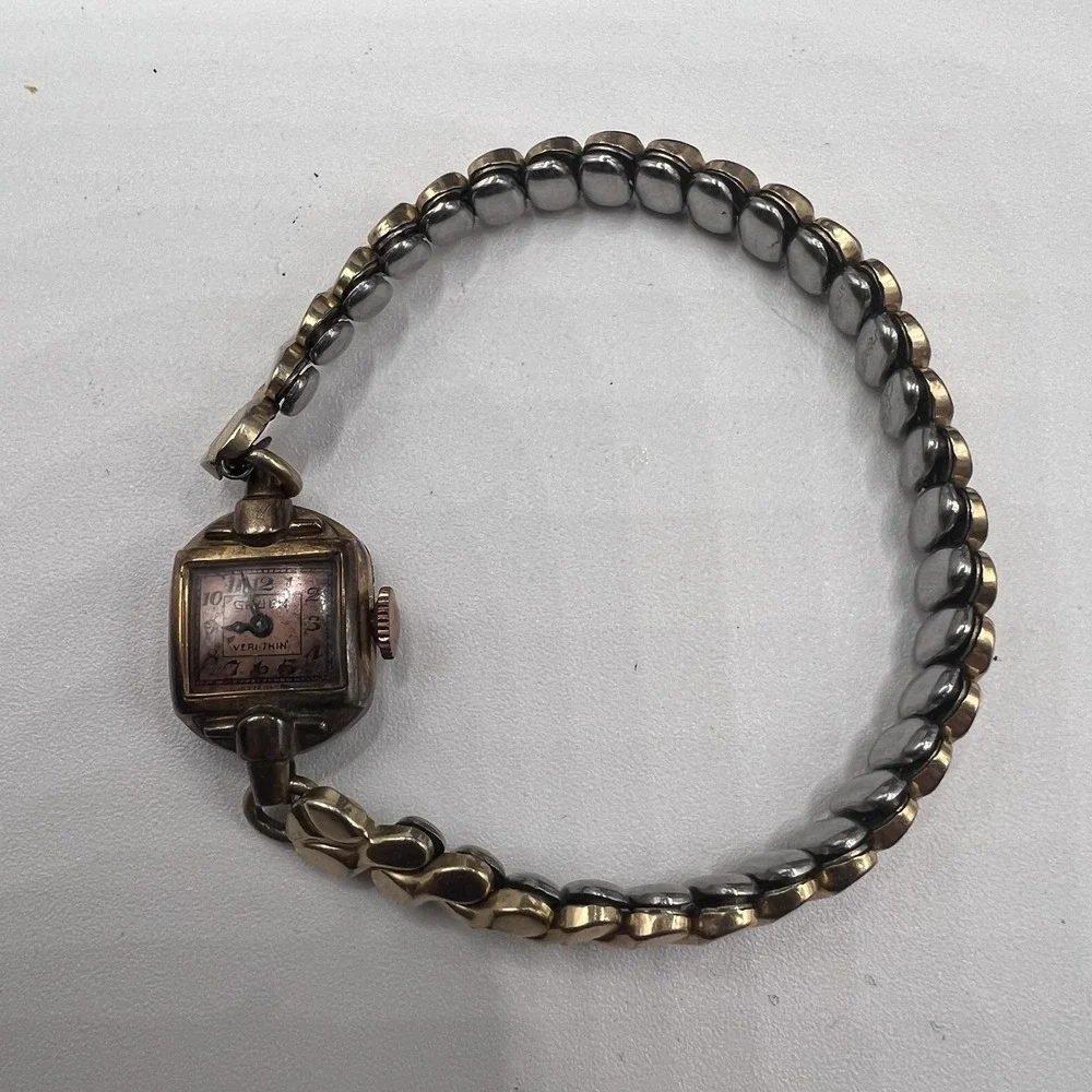 Vintage Gruen Veri-Thin Wind Up Watch Rose Gold Tone Untested Classic Beauty